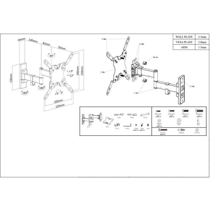 MANHATTAN 461405 - Soporte para Pantallas de 13 a 42 Pulgadas/ 20 Kg de Carga/ Brazo Articulado Doble/ Distancia a la Pared de Hasta 27.3 cm/ Acero Solido/ Ajuste de Inclinación y Angulo/ VESA 75/ 100/ 200x100/ 200/ image 10