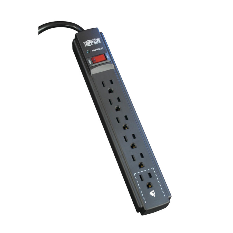 SUPRESOR DE PICOS PROTEC IT TRIPP-LITE TLP606B C/ 6 CONTACTOS, CABLE 1.83 M 6 PIES, 790 JOULES, LED DE DIAGNOSTICO, GABINETE EN NEGRO.