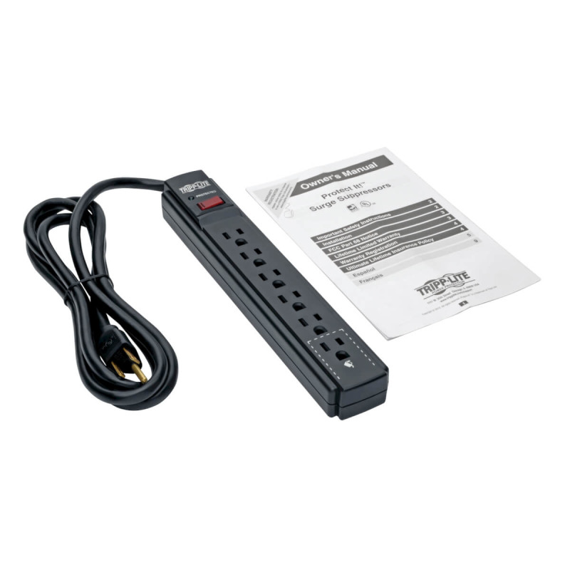 SUPRESOR DE PICOS PROTEC IT TRIPP-LITE TLP606B C/ 6 CONTACTOS, CABLE 1.83 M 6 PIES, 790 JOULES, LED DE DIAGNOSTICO, GABINETE EN NEGRO. image 15