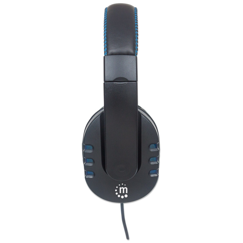 MANHATTAN 176088 - Audífonos USB para videojuegos, con luces LED Para PC, PS3 y PS4, micrófono retráctil integrado, función de control de audio, cable USB de 1,8 m integrado, color negro y azul image 8