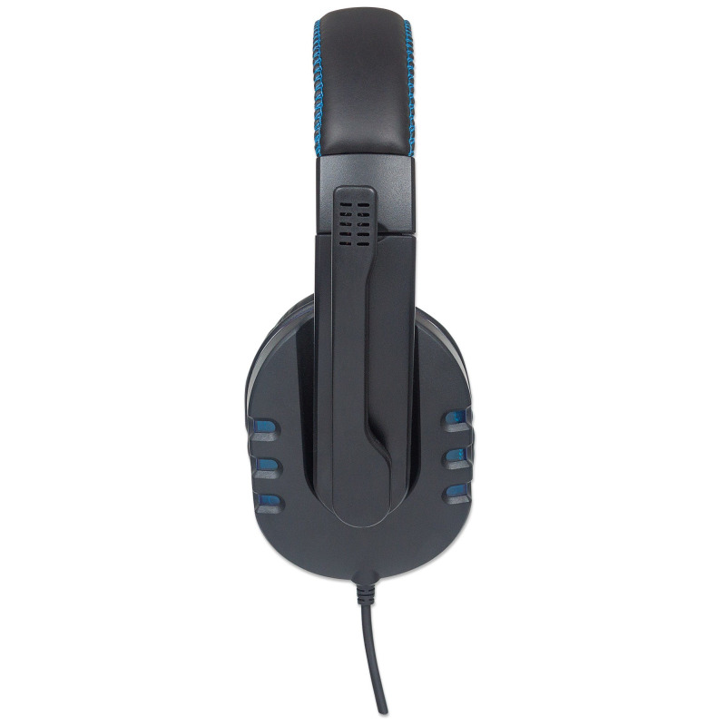MANHATTAN 176088 - Audífonos USB para videojuegos, con luces LED Para PC, PS3 y PS4, micrófono retráctil integrado, función de control de audio, cable USB de 1,8 m integrado, color negro y azul image 10