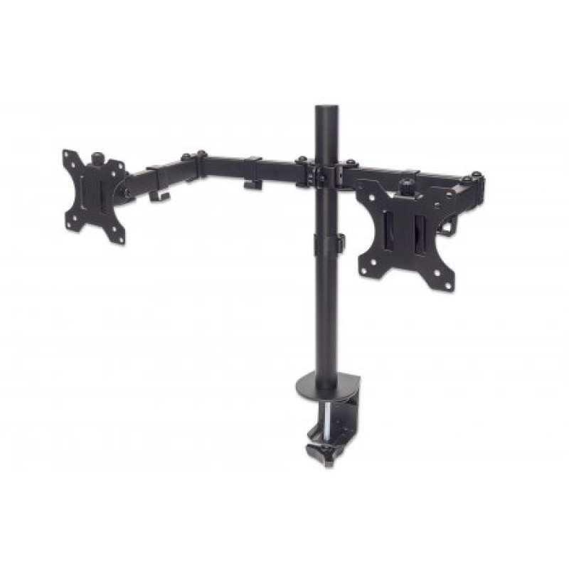 MANHATTAN 461528 - Soporte universal para 2 monitores con brazos de doble articulación / Color negro / 13" a 32" / Hasta 8Kg  / Inclinación de ±45° / Rotación de ±180° / Construído en acero / VESA 