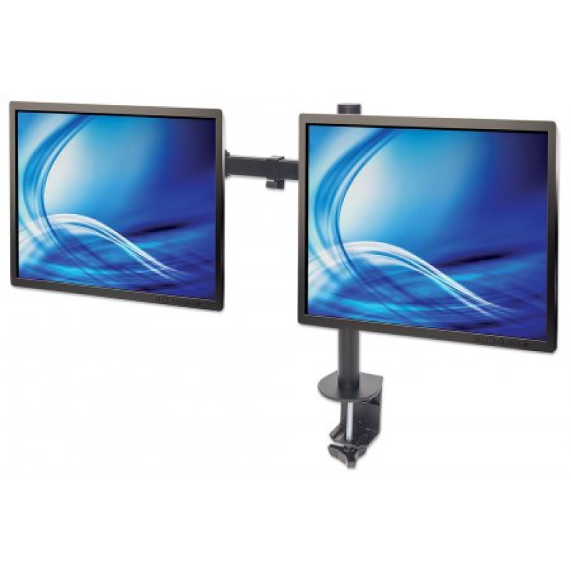 MANHATTAN 461528 - Soporte universal para 2 monitores con brazos de doble articulación / Color negro / 13" a 32" / Hasta 8Kg  / Inclinación de ±45° / Rotación de ±180° / Construído en acero / VESA  image 5