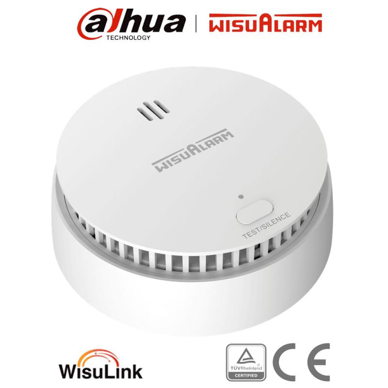 DAHUA WISUALARM DHI-HY-SA30A-R8 - Detector de Humo Inalambrico (Interconectable Hasta 24 Disp)/ Sensor Fotoeléctrico/ Sonido de Alarma de 85dB/ Alarma Visual y Audible/ Batería Sellada de hasta 10 años/ Certificaciones TÜV and CE/ #LoNuevo