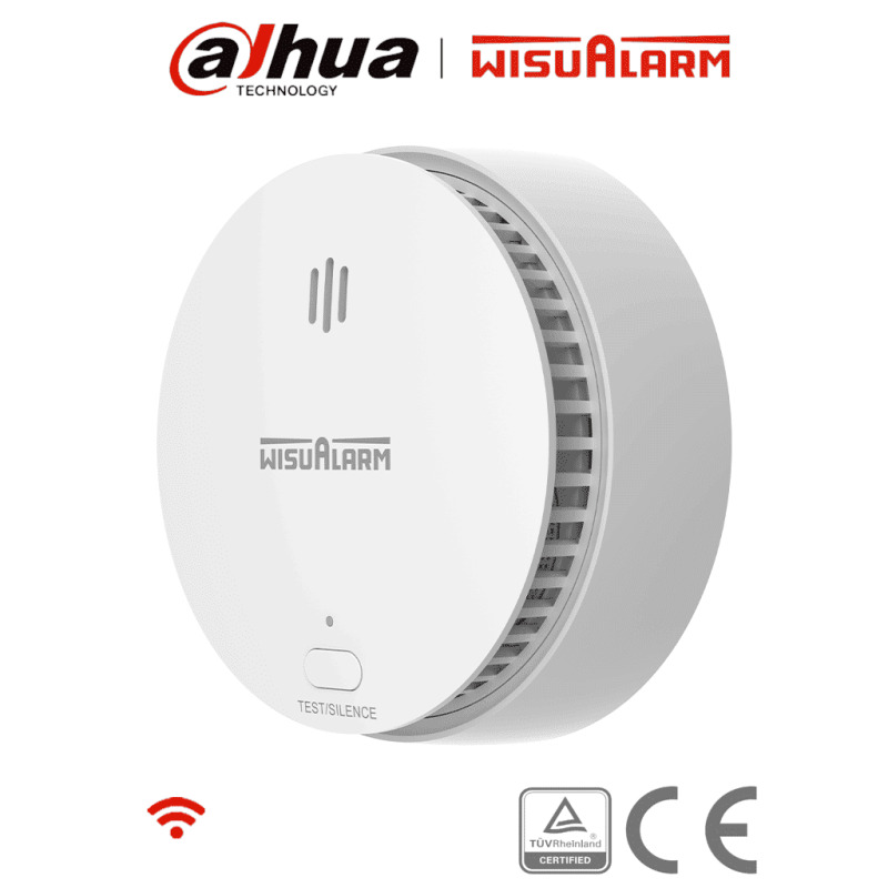 DAHUA WISUALARM HY-SA2FA - Detector Inteligente de Humo WiFi 2.4 Ghz/  Sensor Fotoeléctrico/ Sonido de Alarma de 85dB/ Alarma Visual y Audible/ Envia Notificaciones en Tiempo Real a APP/ Certificaciones TÜV and CE/ #LoNuevo