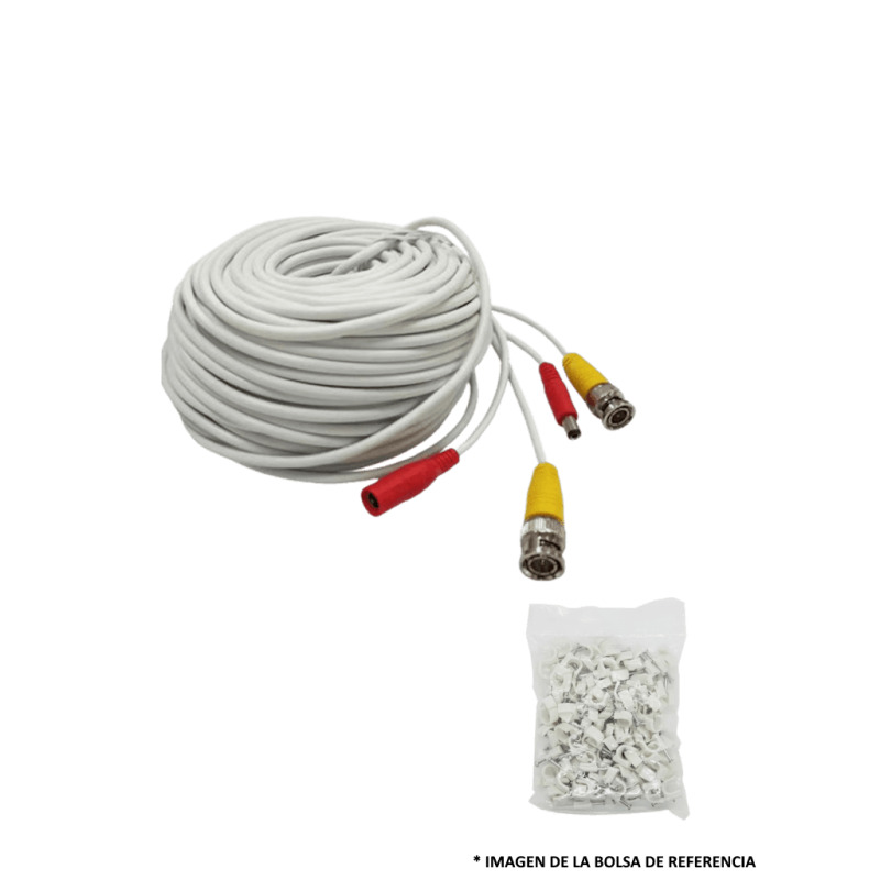 TCE-BNC20WLMG5-Paquete de Cable Siames Armado Blanco de 20 Metros con Bolsa de 50 Grapas de Pared Blancas de 5mm