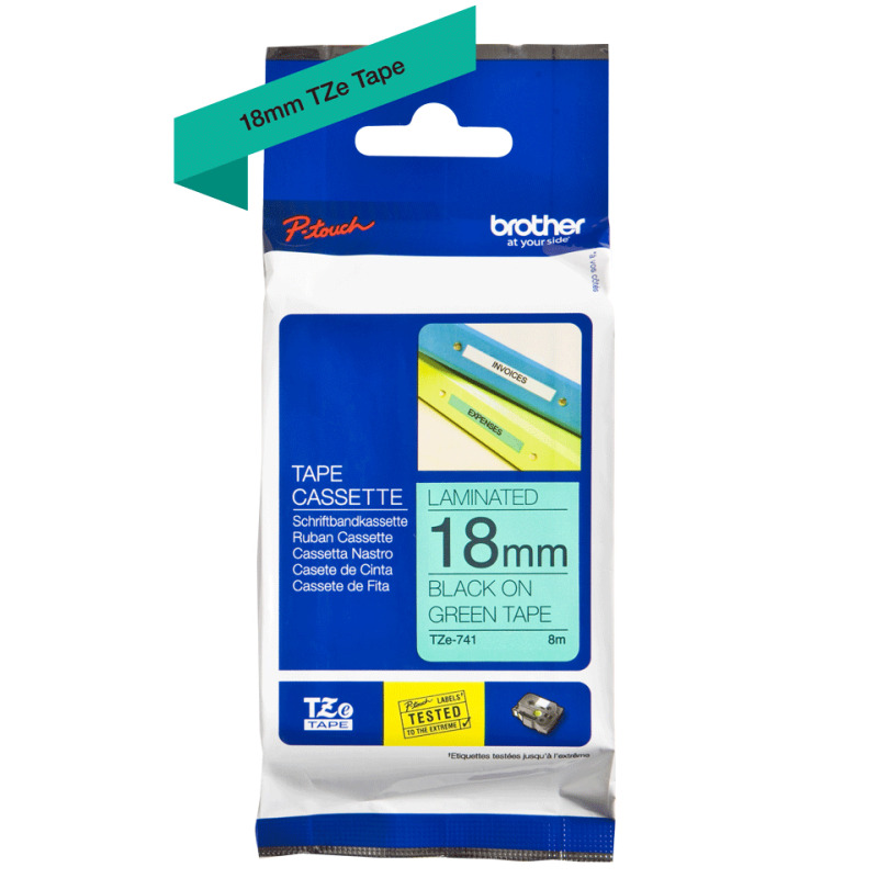 CINTA BROTHER LAMINADA TZE741 NEGRO SOBRE VERDE DE 18MM  PARA PT-9800PCN, PT-D400,PT-D600 image 7