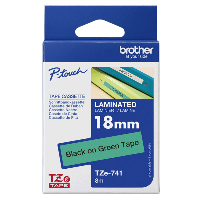 CINTA BROTHER LAMINADA TZE741 NEGRO SOBRE VERDE DE 18MM  PARA PT-9800PCN, PT-D400,PT-D600 image 8