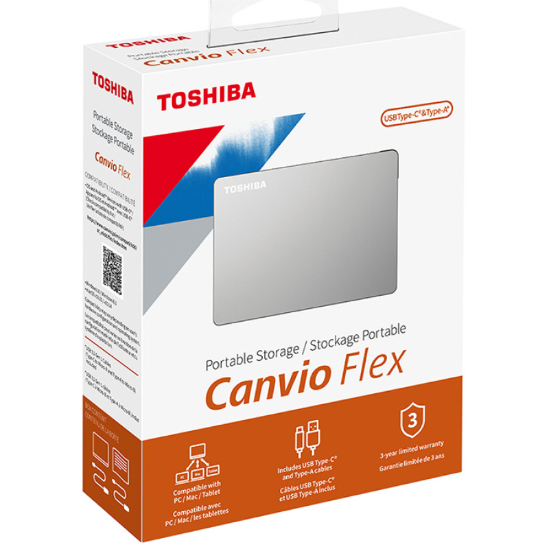 DISCO DURO EXTERNO TOSHIBA 4TB 2.5" (HDTX140XSCCA) CANVIO FLEX,USB 3.0 Y TIPO C, PC,MAC,IPAD,TABLET