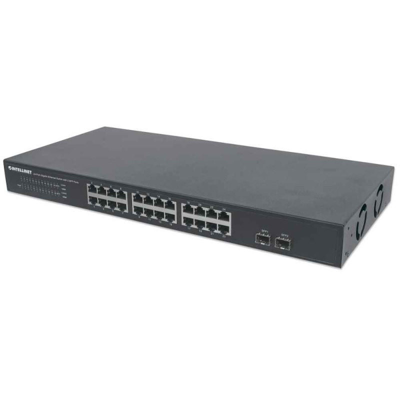 INTELLINET 561044 - Switch de 24 Puertos Gigabit Ethernet con 2 puertos SFP / 10/100/1000 Mbps RJ45 + 2 puertos SFP, IEEE 802.3az (Energy Efficient Ethernet), para montaje en rack de 19", chasis metálico image 2