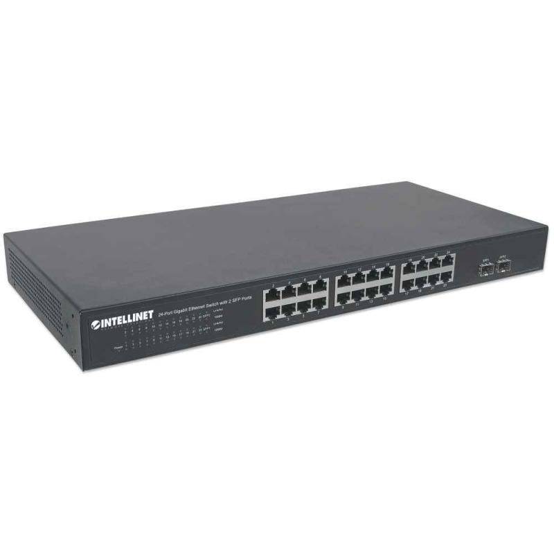 INTELLINET 561044 - Switch de 24 Puertos Gigabit Ethernet con 2 puertos SFP / 10/100/1000 Mbps RJ45 + 2 puertos SFP, IEEE 802.3az (Energy Efficient Ethernet), para montaje en rack de 19", chasis metálico image 3