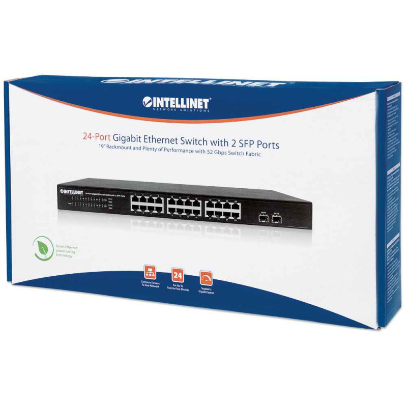 INTELLINET 561044 - Switch de 24 Puertos Gigabit Ethernet con 2 puertos SFP / 10/100/1000 Mbps RJ45 + 2 puertos SFP, IEEE 802.3az (Energy Efficient Ethernet), para montaje en rack de 19", chasis metálico image 7