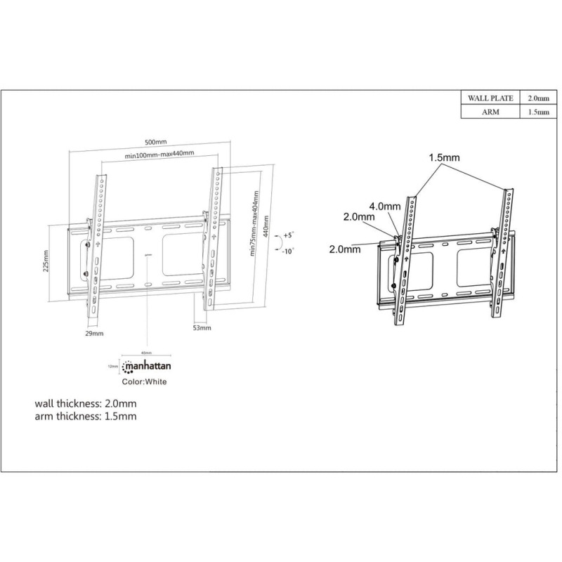 SOPORTE TV,MANHATTAN,461474, P/PARED 80KG, 32 A 55 ALINEACION, AJUSTE VERTICAL image 6