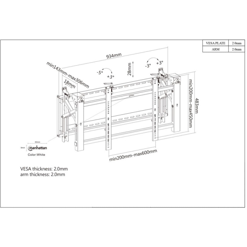 MANHATTAN 461719 - Soporte Premium de TV para Video Wall / Soporta una TV de 45" a 70" y hasta 70 kg (154 lbs.), con sistema desplegable para acceder a la parte trasera de la pantalla, negro image 12