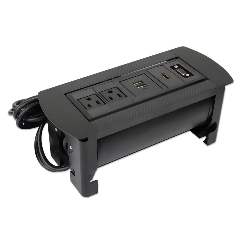 MANHATTAN 164832 - Caja de Conexiones para Escritorio de Apertura Giratoria/ 1 Puerto HDMI con Conexión de Paso/ 2 Contactos Electricos/ 2 puertos USB-A con LED y 1 salida de hasta 2.1A / 5 VDC/ 1 Puerto VGA/   image 3