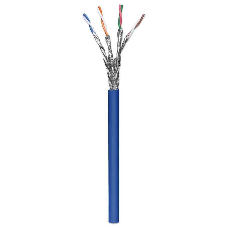 INTELLINET 705042 Bobina de Cable Cat6a, CM S/FTP, Rollo de 305 m, Filamento sólido 100% cobre, Clasificación CM, Azul, empaque en carrete