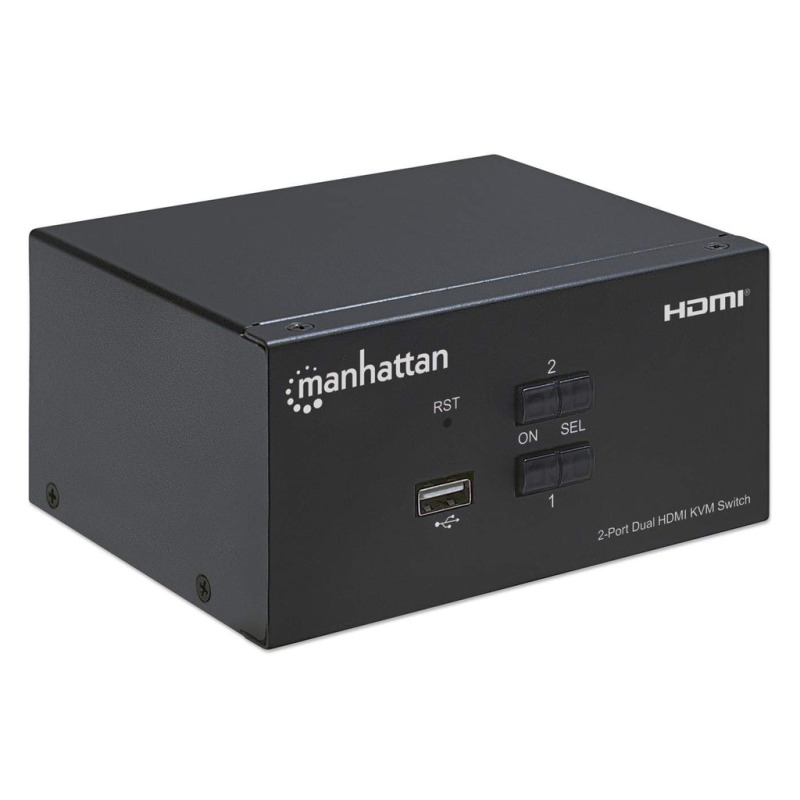 MANHATTAN 153522 - Switch KVM HDMI de 2 puertos para dos monitores / Conexiones HDMI de doble pantalla, 4K@30Hz, conexiones USB, conexiones de audio y micrófono de 3.5 mm, hub USB 2.0, negro image 3
