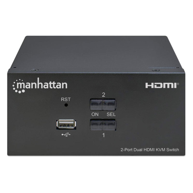 MANHATTAN 153522 - Switch KVM HDMI de 2 puertos para dos monitores / Conexiones HDMI de doble pantalla, 4K@30Hz, conexiones USB, conexiones de audio y micrófono de 3.5 mm, hub USB 2.0, negro image 4