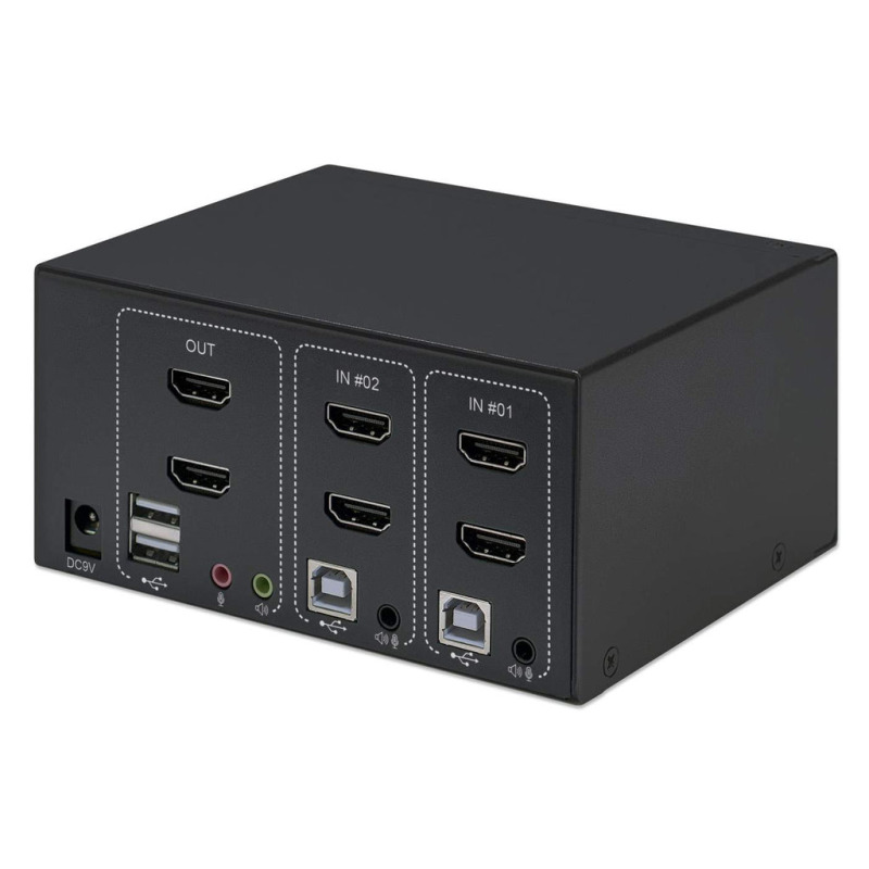 MANHATTAN 153522 - Switch KVM HDMI de 2 puertos para dos monitores / Conexiones HDMI de doble pantalla, 4K@30Hz, conexiones USB, conexiones de audio y micrófono de 3.5 mm, hub USB 2.0, negro image 5