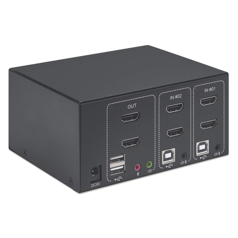 MANHATTAN 153522 - Switch KVM HDMI de 2 puertos para dos monitores / Conexiones HDMI de doble pantalla, 4K@30Hz, conexiones USB, conexiones de audio y micrófono de 3.5 mm, hub USB 2.0, negro image 6