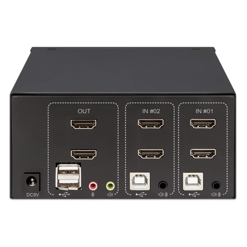 MANHATTAN 153522 - Switch KVM HDMI de 2 puertos para dos monitores / Conexiones HDMI de doble pantalla, 4K@30Hz, conexiones USB, conexiones de audio y micrófono de 3.5 mm, hub USB 2.0, negro image 7