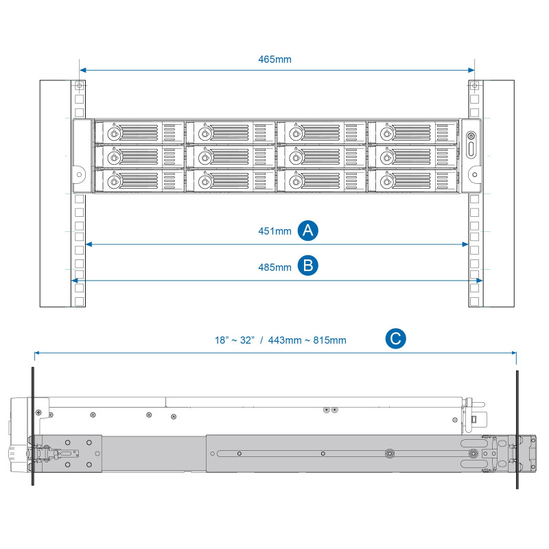 QNAP RAILB02 - Kit de rieles para montar en rack / 2U / Modelos TSx63U / TS1273U image 3