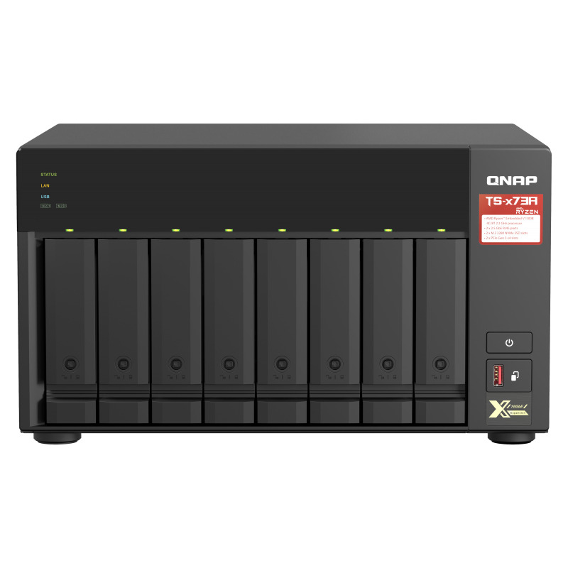 NAS QNAP TS-873A-8G-US /8 BAHIAS SATA DE 3,5 /NCLEO CUADRUPLE 2.2GHZ/ 8GB DDR4 HASTA 64 GB/ LAN 2,5 GBE X2/ USB 3.2 X2/HOT SWAP/ SOPORTA M.2 2280/ NO INCLUYE DISCOS