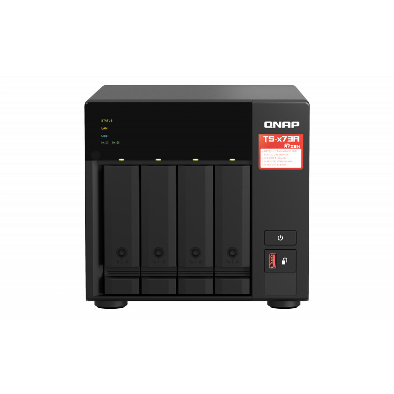 NAS QNAP TS-473A-8G/ 4 BAHIAS NUCLEO CUADRUPLE HASTA 2.7 GHZ AMD RYZEN 8GB DDR4 SO-DIMM/2 PTO 2,5 GBE / 1 PTO 10GBE/ USB 3.2X3/ HOTSWAP/SATA/HASTA 72TB/ NO INCLUYE DISCOS