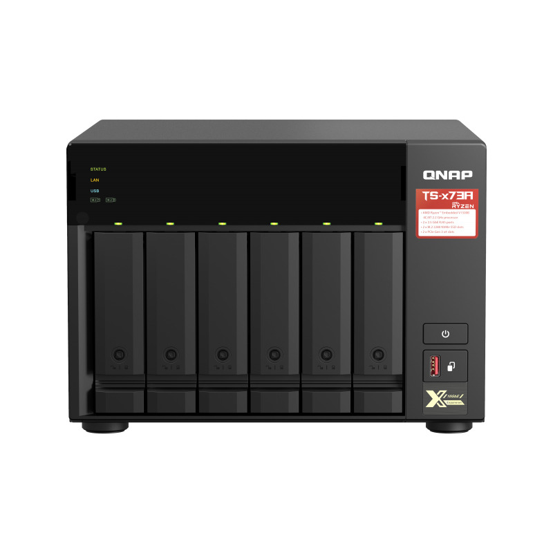 NAS QNAP TS-673A-8G /6 BAHIAS /NCLEO CUADRUPLE 2.2GHZ/8GB DDR4 AMPLIABLES A 64 GB/LAN 2,5GBE X2/USB 3.2 X2/HOT SWAP/ SOPORTA M.2 2280/ NO INCLUYE DISCOS