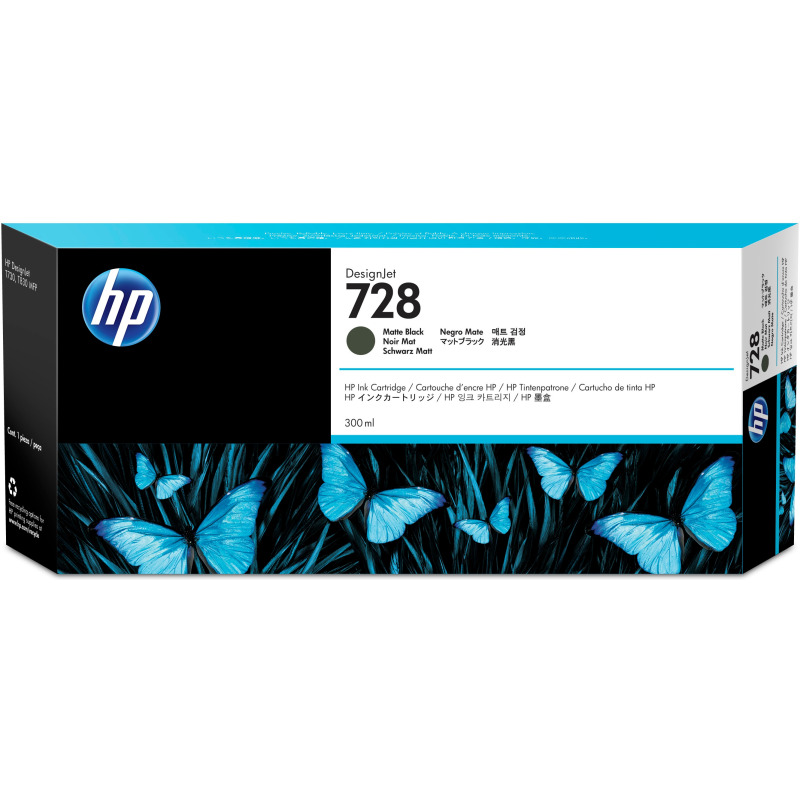 CARTUCHO DE TINTA HP DESIGNJET 728 NEGRO MATE, 300 ML, (F9J68A)