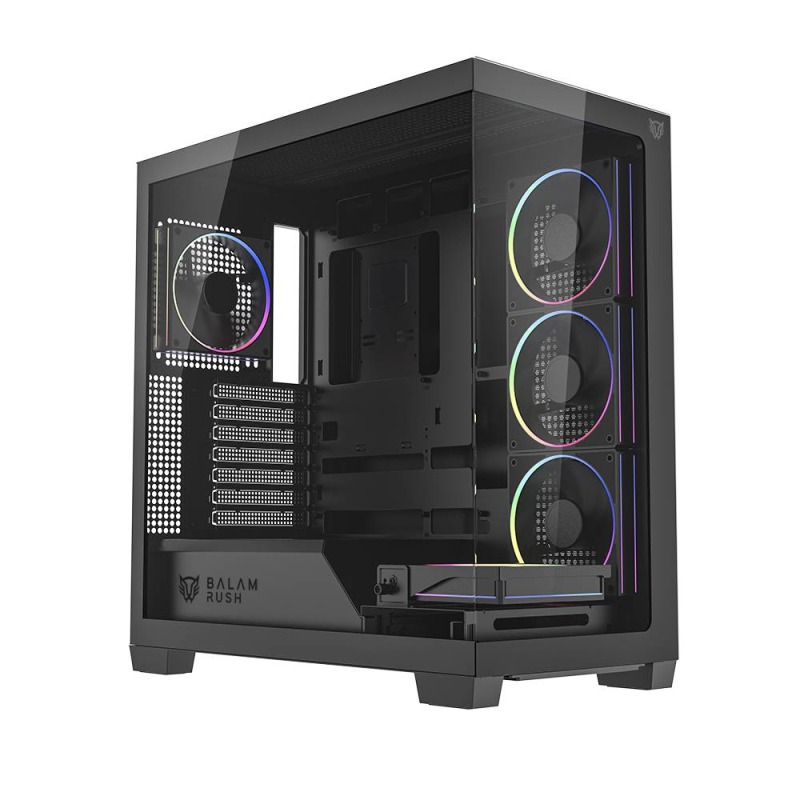 GABINETE GAMER BALAM RUSH TANK POLAR 7900 / MEDIA TORRE / ATX - M-ATX - ITX / VENTILADORES INCLUIDOS / CRISTAL TEMPLADO / SOPORTE PARA ENFRIAMIENTO LIQUIDO / ILUMINACION ARGB / NEGRO / BR-941471