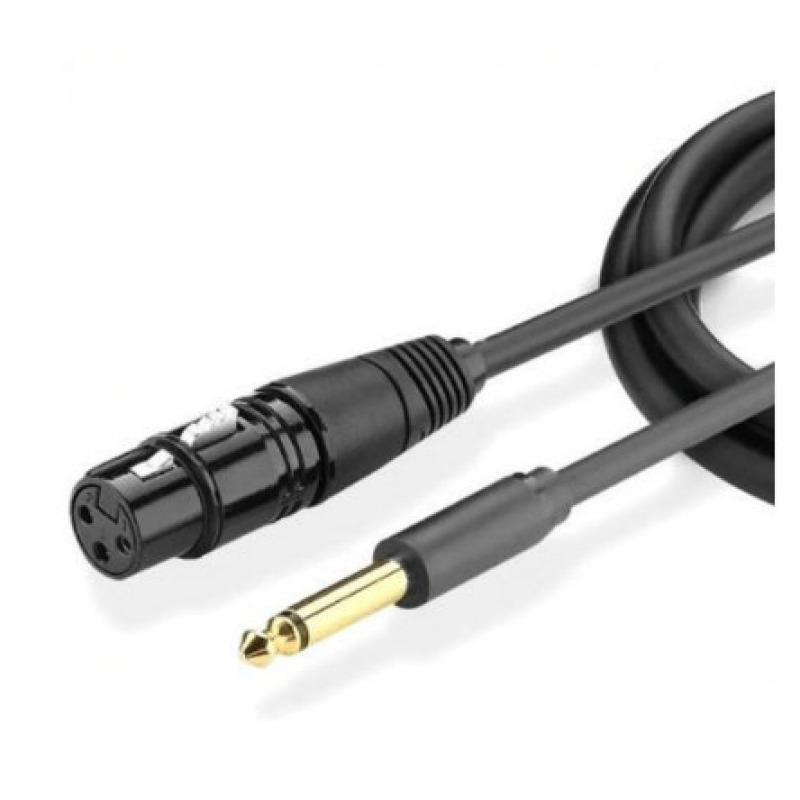 Cable para Micrófono Plug 635 mm 1/4 Inch Macho a XLR Canon Hembra / Núcleo de Cobre / 5 Metros / Alta Calidad / Color Negro
