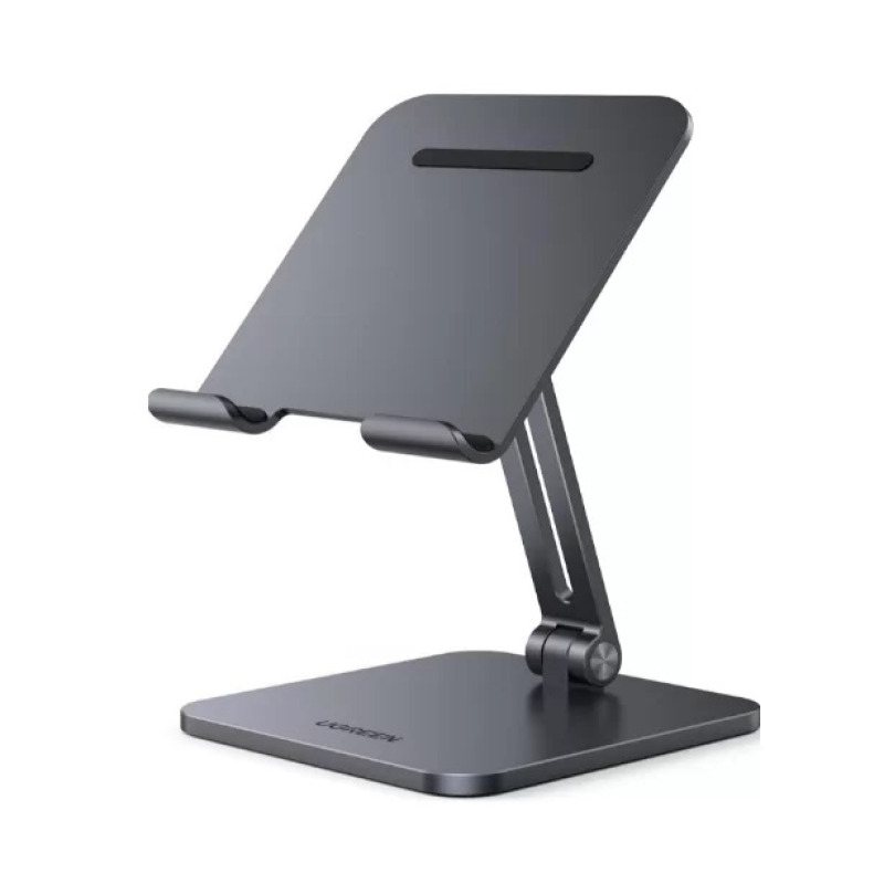 Soporte de Aluminio para IPad  Tablet | Plegable |Angulo Ajustable de 180 y 270 | Base Antideslizante | Protección  de Silicona | Amplia Compatibilidad con dispositivos de 79 a 129 | Aluminio Solido | Color Gris