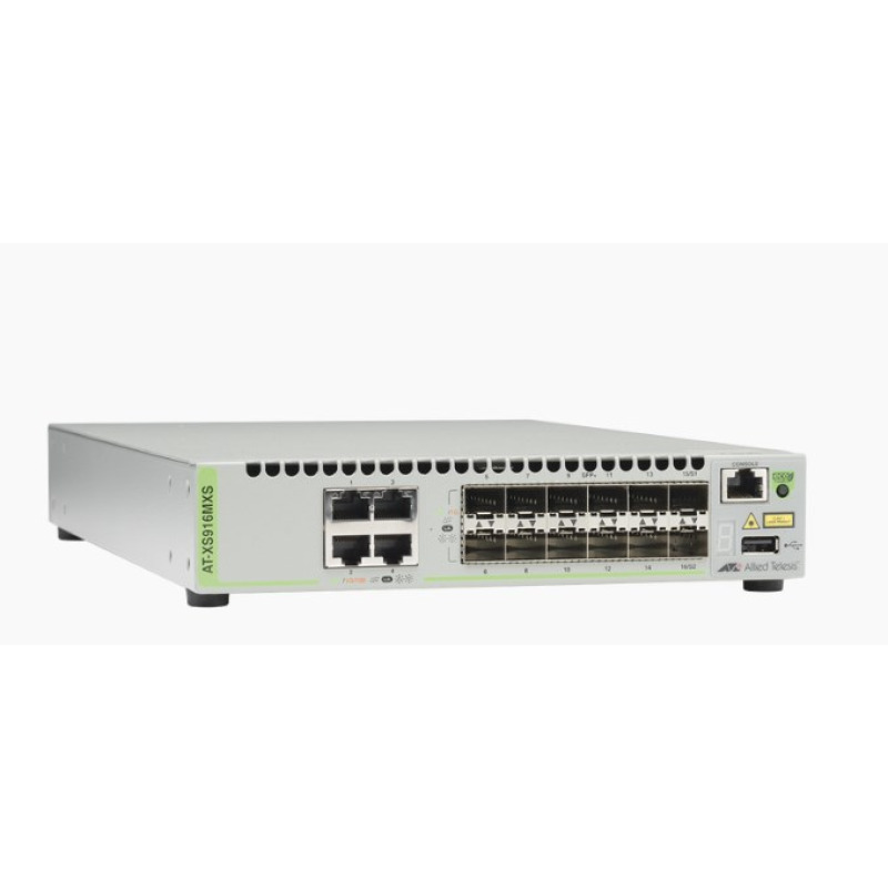 Switch Capa 3 Stackeable 10 Gigabit 12 puertos SFP/SFP 10G y 4 puertos 100/1000/10G BaseT RJ45