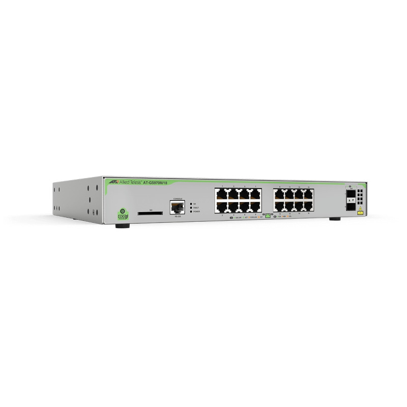 Switch Administrable CentreCOM GS970M Capa 3 de 16 Puertos 10/100/1000 Mbps  2 puertos SFP Gigabit