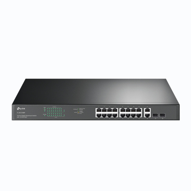 Switch no administrable de 16 puertos 10/100/1000Mbps y PoE af/at 2 puertos SFP hasta 250W
