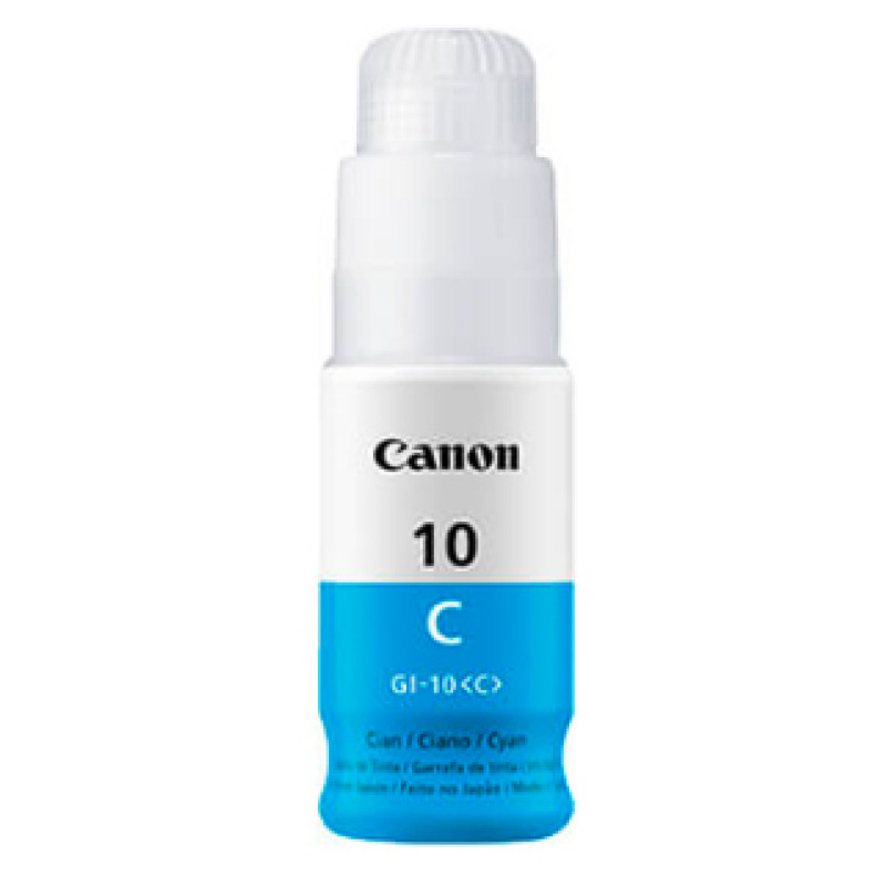BOTELLA DE TINTA CANON GI-10C CYAN,TINTA CONTINUA,RENDIMIENTO 7700 PAGINAS,COMPATIBLE: G6010,G5010,GM2010