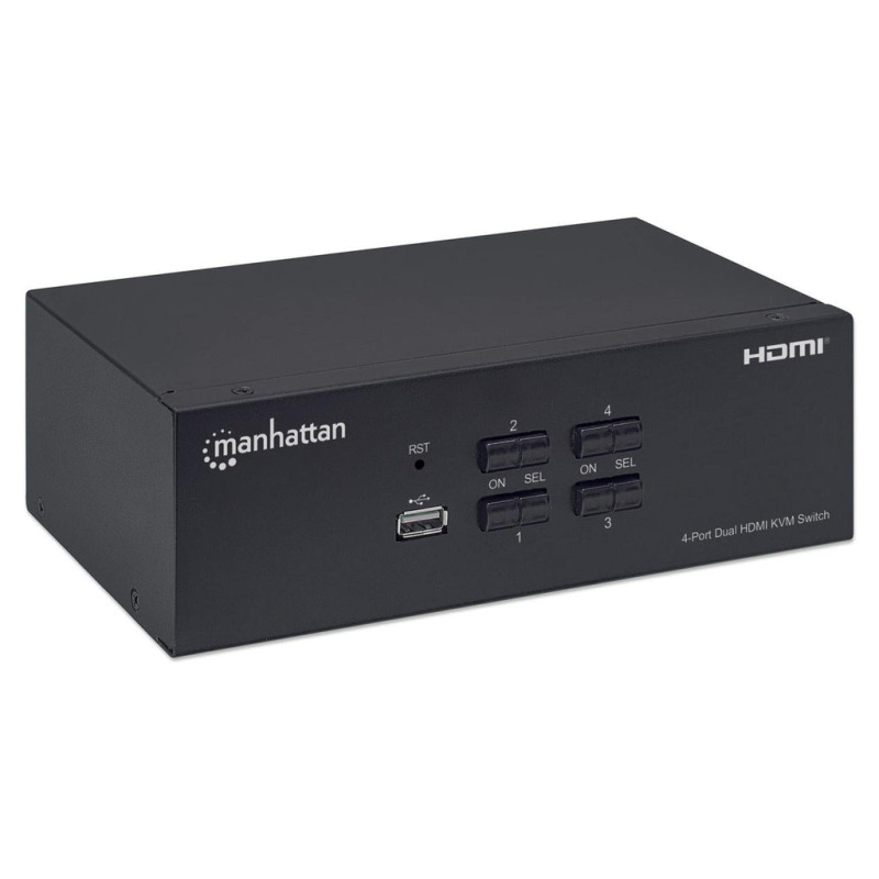 MANHATTAN 153539 - Switch KVM HDMI de 4 puertos para dos monitores / Conexiones HDMI para dos monitores, 4K@30Hz, conexiones USB, conexiones de audio y micrófono de 3.5 mm, hub USB 2.0, negro image 4