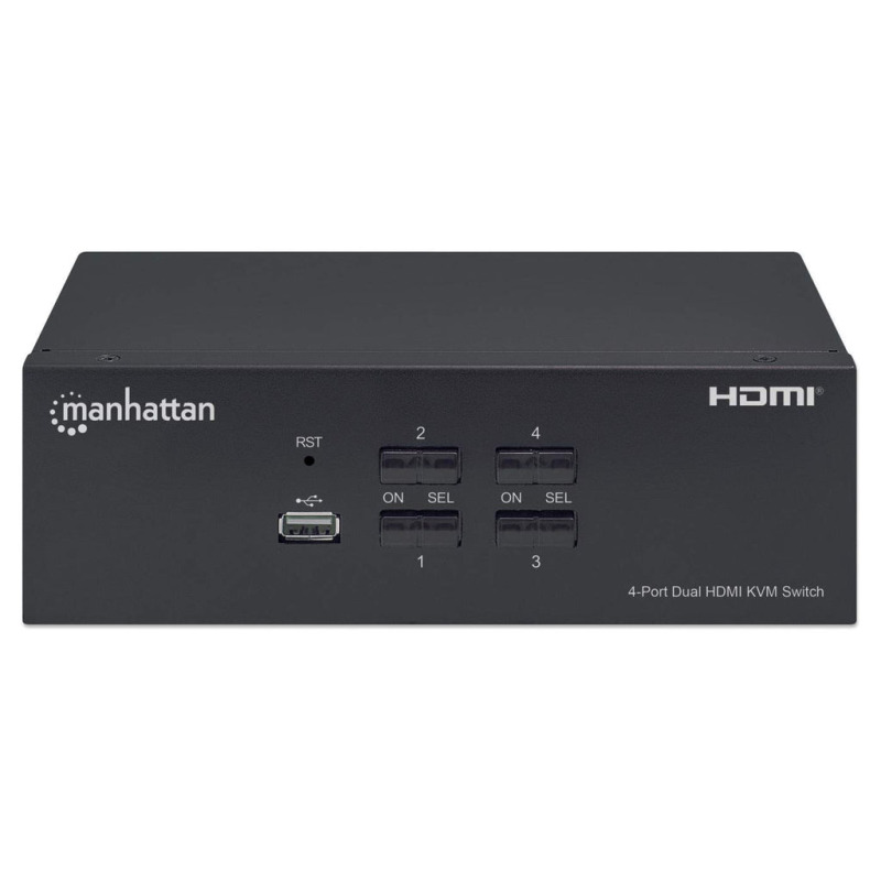 MANHATTAN 153539 - Switch KVM HDMI de 4 puertos para dos monitores / Conexiones HDMI para dos monitores, 4K@30Hz, conexiones USB, conexiones de audio y micrófono de 3.5 mm, hub USB 2.0, negro image 5