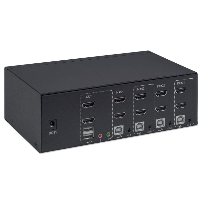 MANHATTAN 153539 - Switch KVM HDMI de 4 puertos para dos monitores / Conexiones HDMI para dos monitores, 4K@30Hz, conexiones USB, conexiones de audio y micrófono de 3.5 mm, hub USB 2.0, negro image 7