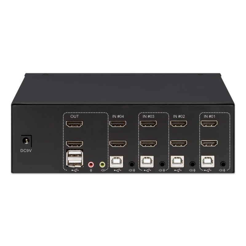 MANHATTAN 153539 - Switch KVM HDMI de 4 puertos para dos monitores / Conexiones HDMI para dos monitores, 4K@30Hz, conexiones USB, conexiones de audio y micrófono de 3.5 mm, hub USB 2.0, negro image 8