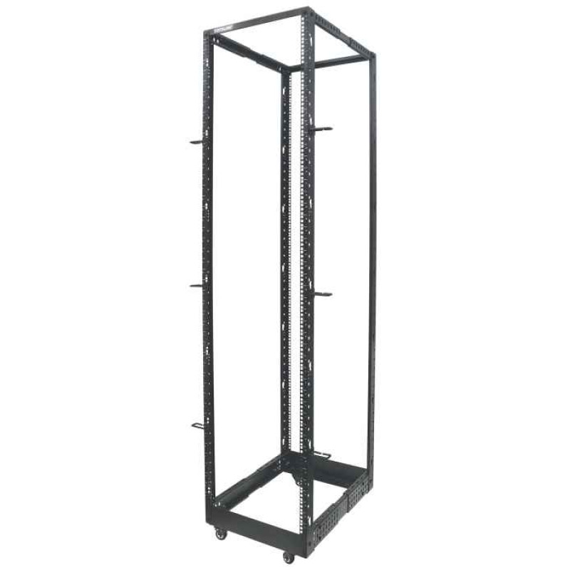 INTELLINET 714259 - Rack abierto de 4 postes de 19" / 45UR / Profundidad Ajustable desde 55.8 a 101.6 cm / Opción de usar ruedas, pies o atornillar al piso / Color negro