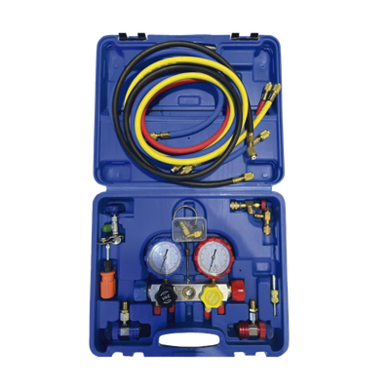 Juego de manómetros para aire acondicionado herramienta de carga de refrigerante doble válvula con adaptadores de acoplamiento rápido manguera de 15 metros para refrigerantes  R410A R32 R134A R22 