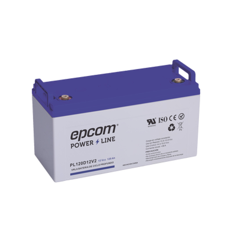 Batería 12 Vcc / 120 Ah / UL / Tecnología AGMVRLA / CICLO PROFUNDO / Para uso en aplicaciones fotovoltaicas y de emergencia  / Terminales T4