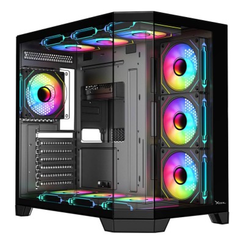 Gabinete Gamer Xzeal X-Tron Mid Tower ATX Panel Der. Vidrio + Metal 2xUSB1.0 + 1xUSD3.0 + 3.5 mm + 4 ARGB Fans Negro