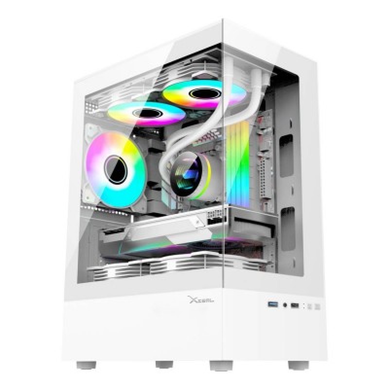 Gabinete Xzeal X-Zynergy M-ATX/ITX 1xUSB1.0 + 1x USB3.0 + 3.5 mm + 3 Fans RGB Blanco