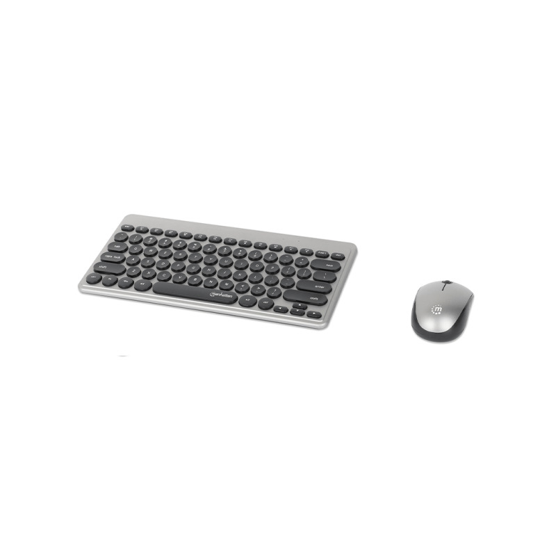 MANHATTAN - 180795 - Kit mini teclado y mouse óptico inalámbricos / Receptor USB-A Nano para ambos, 12 teclas multimedia/función, mouse óptico ambidiestro 3 botones y rueda de desplazamiento, negro/plateado image 2