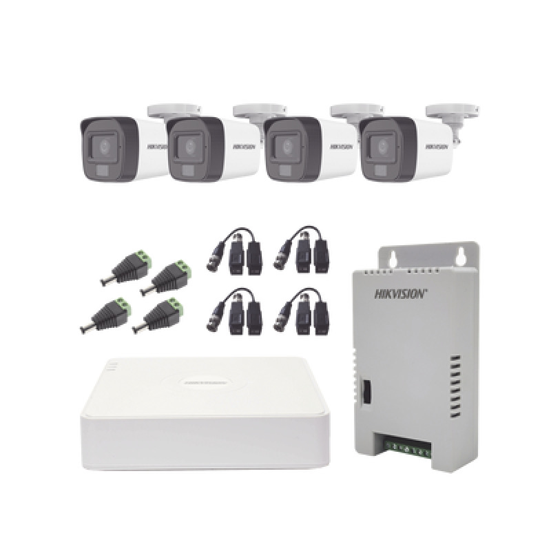 Kit TURBOHD 1080p / DVR 4 Canales / 4 Cámaras con Micrófono Integrado y 101 Visión / Luz Blanca  IR Visión Nocturna / Transceptores / Conectores / Fuente de Poder Profesional Compacta