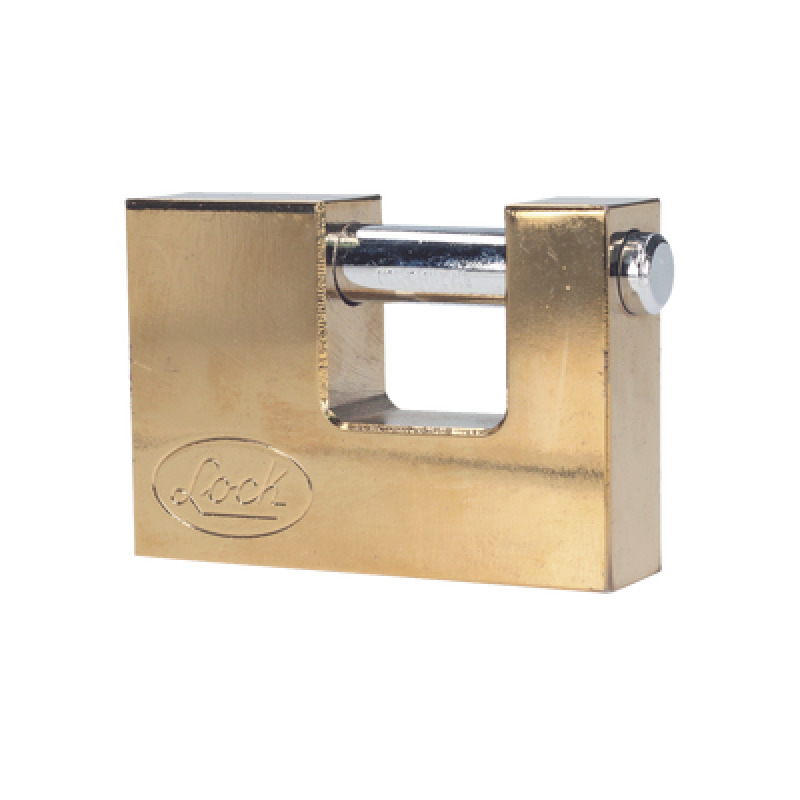 Candado de acero para Cortina Metálica / Medida 80 mm/ Acabado Latón Brillante / Nivel de Seguridad 6 / Llave Estándar