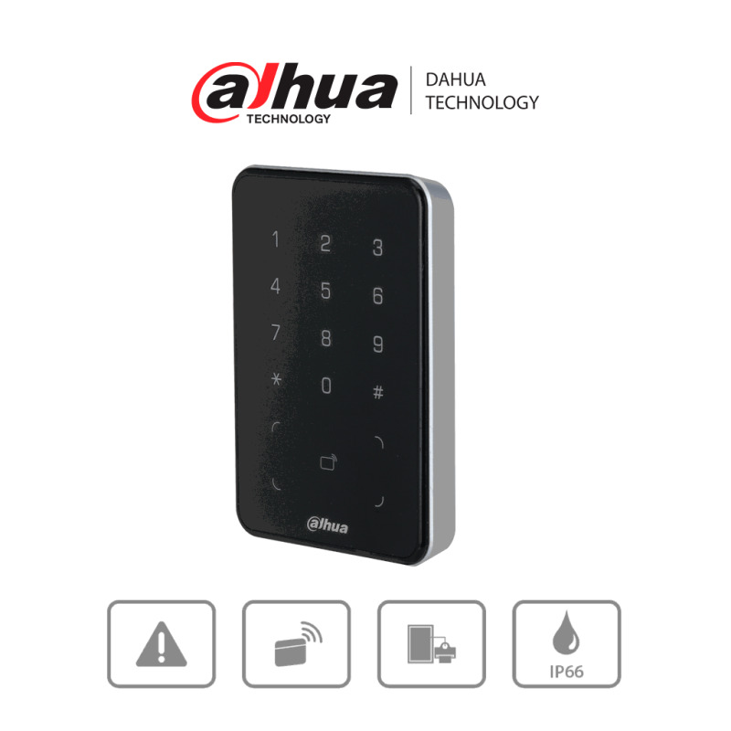 DAHUA DHI-ASR2101A - Lectora de Tarjetas MiFare con Teclado Touch/ para Password/ Conexión RS-485 y Wiegand/ Leds Rojo y Verde/ Fondo de Luz Azul/